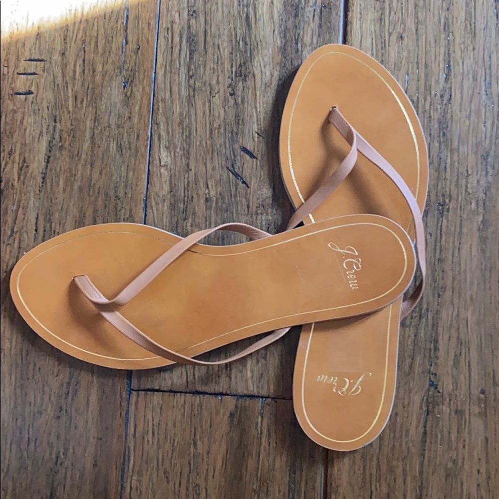 J Crew leather flip flops in brown
